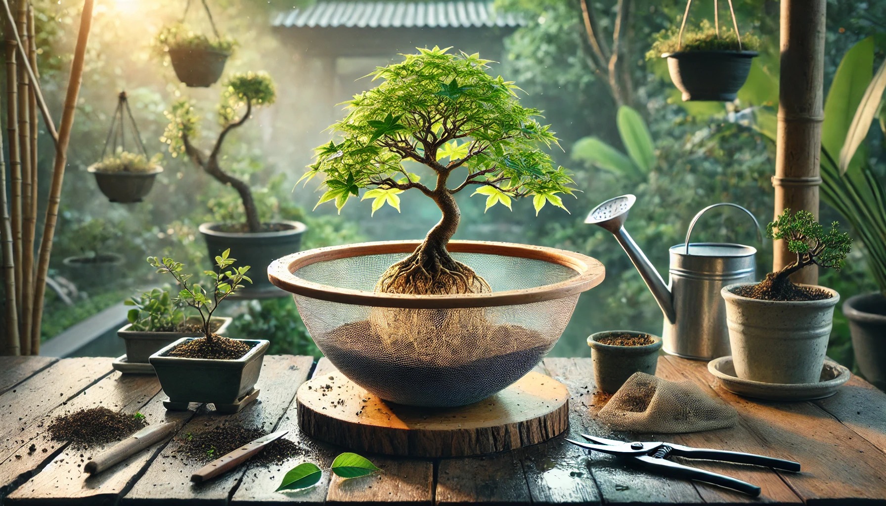 ザル使用で盆栽を太らせる方法