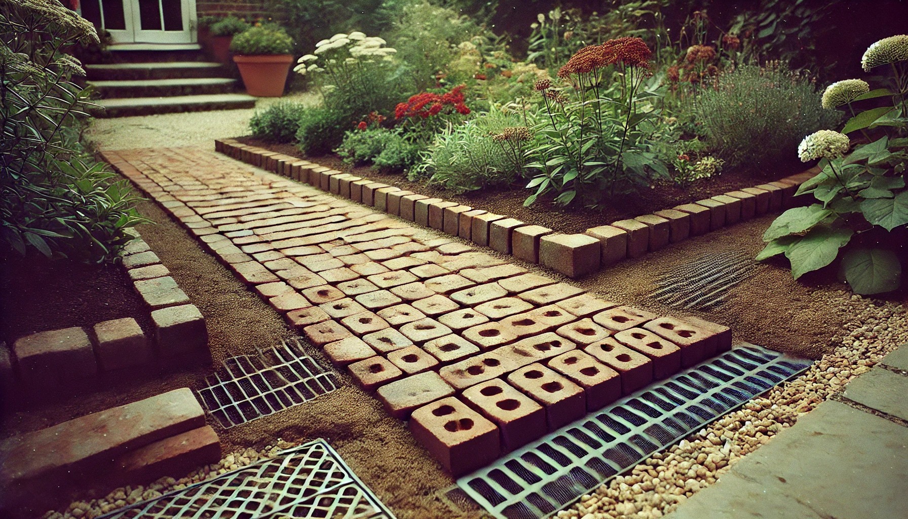 雑草対策を兼ねたレンガの配置方法